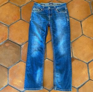 Buckle Black Men's Bootleg Fit No. 3 Distressed Jeans Size 34 X 32 Thick Stitch